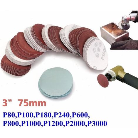 TEMPSA 100Pcs Papier de Verre Ponçage Polissage Disque Abrasif 75mm (1/4)