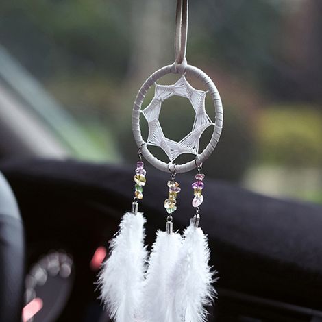 Attrape-rêves vintage en plumes, accessoire à suspendre pour voiture, maison ou mariage. Ornement décoratif. (1/5)