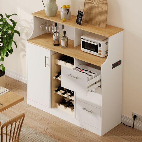 Buffet lumineux LED avec prises, porte-verres, casier à vin, étagères multifonctions pour cuisine et restaurant