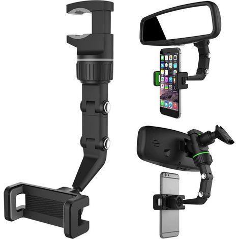 Support de rétroviseur à 360° pour voiture, compatible avec les téléphones portables et les GPS. Nouveau support universel réglable pour téléphone (modèle 2023), fixe et ajustable, compatible avec tou (1/5)