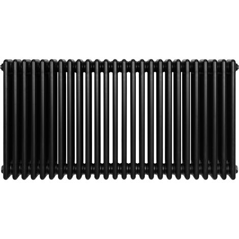 Radiateur Traditionnel à 4 Colonnes 600 x 1010 mm en Acier Carbone Noir Chauffage Central Horizontale Monté Sur Mur [Brosse de Nettoyage & Supports INCLUSES]