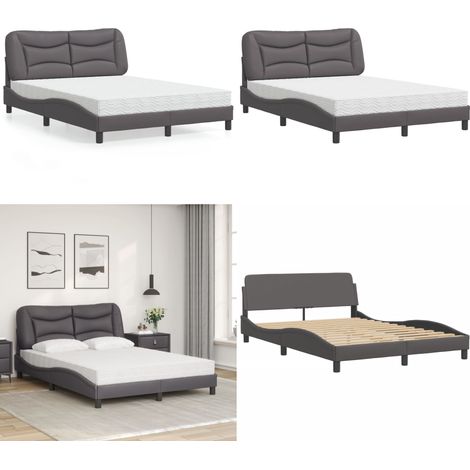 Bett mit Matratze Grau 140x200 cm Kunstleder - Betten - Boxspringbetten - Doppelbett - Schlafzimmermöbel - Kunstleder Möbel - Home & Living (1/5)