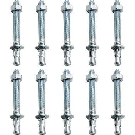 Chevilles d'ancrage pour charges lourdes – Lot de 10 pièces M10 – Acier galvanisé pour béton et pierre – Installation rapide et durable
