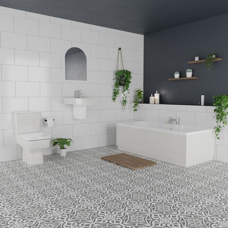 Miller White 520mm Basin and 1600mm x700mm Left Hand Straight Single Ended Bathroom Suite (1/4)