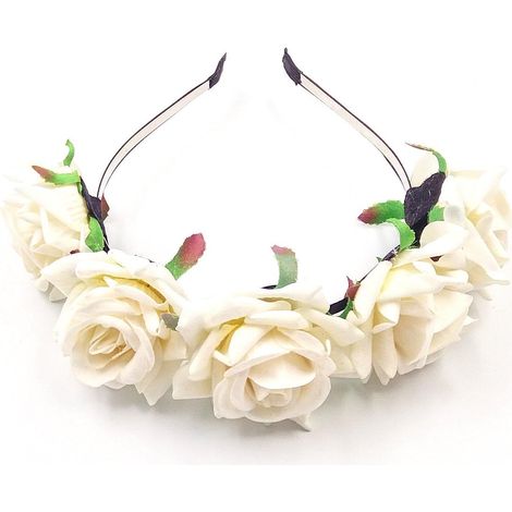 Couronne De Fleurs - Bandeau Floral Avec Roses Rouges - Pour Mariage Demoiselle D'Honneur Fête Festival - 5 Fleurs Ø 7 Cm - 1 Pièce (1/5)