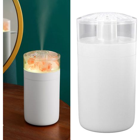 Mini humidificateur portable 250 ml, alimenté par USB, avec cristaux de roche, idéal pour la voiture, le bureau, la chambre et le salon (blanc). (1/5)