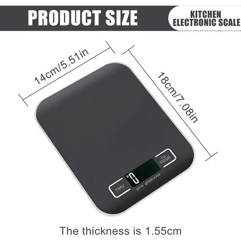 Allecto Plus - Báscula de cocina digital de 10 kg/1 g con pantalla LCD recargable por USB y función de tara (1/5)