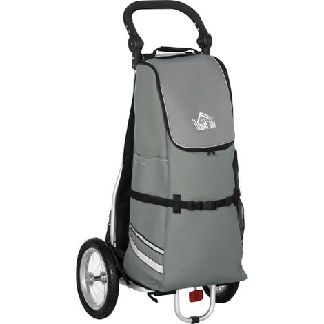 Rimorchio per carico e carrello della spesa 2 in 1 per rimorchi per biciclette, con morsetti di collegamento, 24,3 kg, 55 l, alluminio + Oxford, grigio + argento, 53x43x110 cm. Disponibile in loco. (1/5)