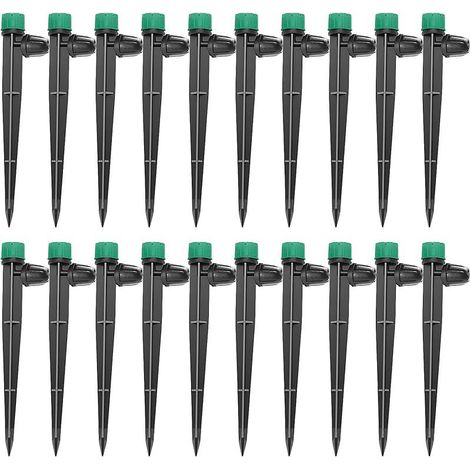 20 Pièces Goutteur Irrigation Réglable, 360 Degrés 8-Trou Micro Asperseur Goutte à Goutte avec Connecteur Barbelé & Piquet de Support pour Tube 4/7mm, Goutteur D'irrigation Insertion, Vert (1/5)