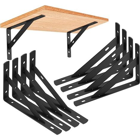 8 Pièces Equerre Etagere Murale, Supports Triangulaires Angulaires Droits de 90 Degrés, Support d'angle brace pour Salon Chambre Bibliothèque - Noir 150x95mm