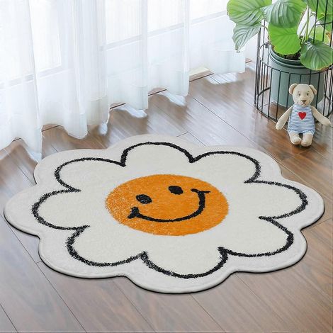 Tapis de bain 23,6 po à motif visage souriant et tournesol mignon, grande capacité d'absorption d'eau, ultra absorbant et moelleux, lavable en machine, pour douche, baignoire, chambre à coucher (1/5)