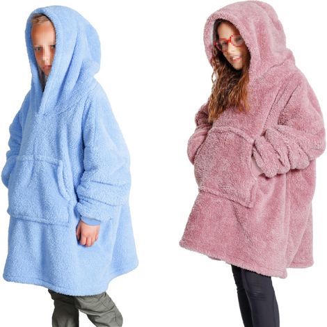 Felpa Plaid Bambini Coperta Agnellata Sherpa Con Tasca Inverno Tinta Unita Midlands, misuraFelponecoloreAzzurro (1/5)