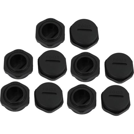10pc PG13.5 Nylon Filetage mâle Presse-étoupe Cap Rond Visser Couverture Noir (1/3)