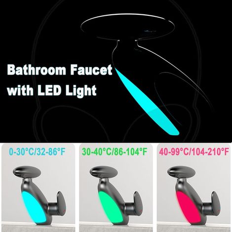 Robinet de salle de bain à LED blanche, mitigeur cascade avec bec pivotant à 360° et douchette à main à 4 jets (1/5)