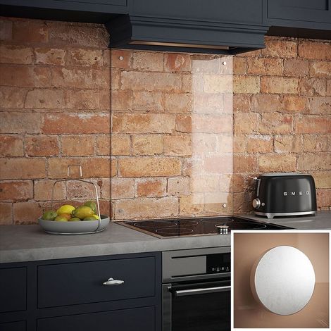 Splashback Clear Glass Kitchen Backsplash Satin Chrome Cap 600x750mm