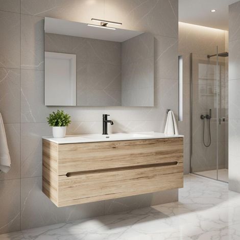 Composizione mobile bagno sospeso con cassetti cm 120 mod. TALIA - Rovere Nodi (1/4)