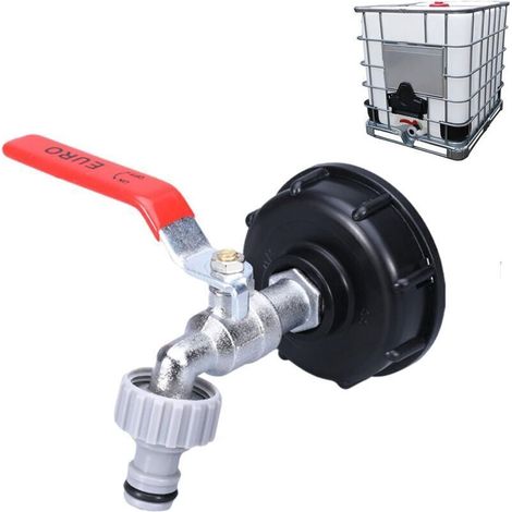 Rubinetto per serbatoio d'acqua da 1000 litri con adattatore per tubo da giardino, raccordo IBC S60X6, rubinetto da giardino per raccolta acqua piovana (adattatore in plastica da 1/2") (1/5)
