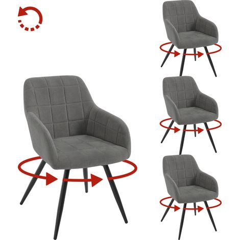Lot de 4 Chaises Pivotante Salle à Manger WOLTU, Fauteuil Salle à Manger en Velours, Pieds en Métal, Gris Foncé (1/5)