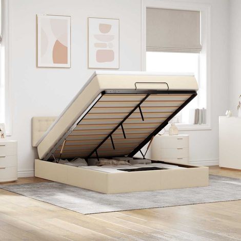 Ottomane Bett mit Matratze & LEDs Creme 140x200 cm Stoff (1/5)