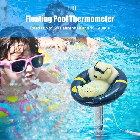 Thermomètre de Piscine Flottant en Forme d'Ours Polaire Cartoon avec Cordon - Pour Piscines, Spas, Bains Bouillonnants, Aquariums et Étangs à Poissons - Matériau PVC Résistant, Fenêtre de Lecture Faci