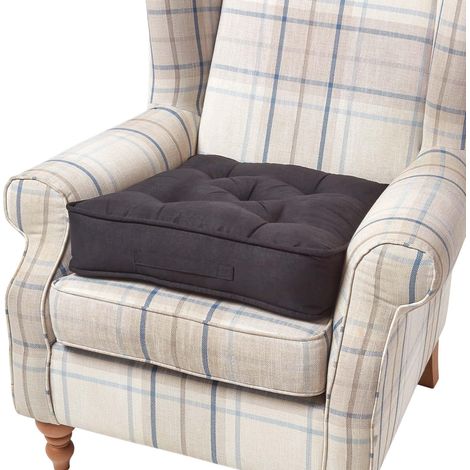 HOMESCAPES Black Faux Suede Armchair Booster Cushion
