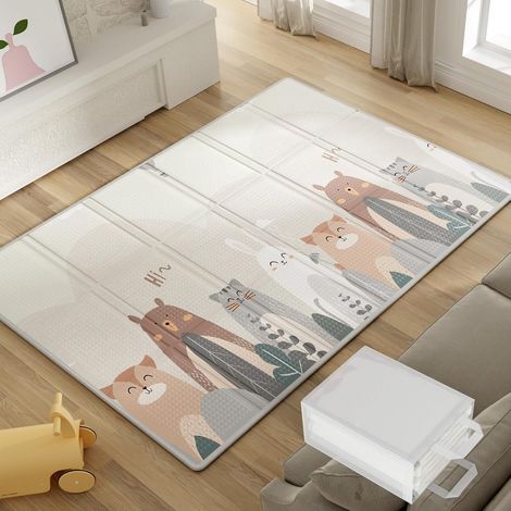Tapis d'éveil pliable pour bébé (200 x 130 cm) avec sac de transport, tapis d'éveil imperméable et antidérapant à bords renforcés. (1/5)