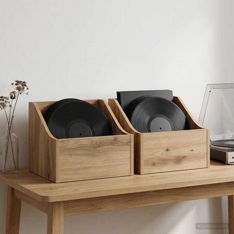 vidaXL LP Record Box 2 pcs Artisan Oak 37 x 33 x 32 cm Engineered Wood (1/5)