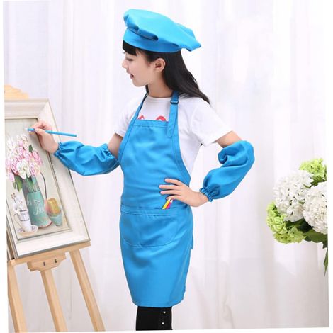 Ensemble Tablier et Chapeau de Chef pour Garçon et Filles 7-13 Ans Grosse Taille 60 Cm Jaune Manchons Cuisine Protège-vêtements Atelier Pâtisserie Peinture 1 Kit Complet (1/5)