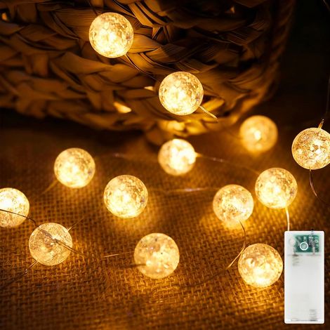 1 guirlande lumineuse, 20 led, boules en cristal, fil cuivre argenté, minuterie 6h, intérieur extérieur, noël mariage (1/5)