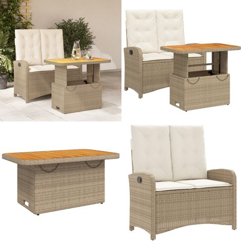 Ensemble à manger de jardin et coussins 2 pcs beige poly rotin - Banc de jardin - Table de jardin (1/5)