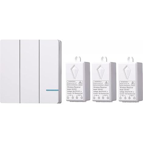 Kit interruttore luce wireless - Interruttore a parete con telecomando, ideale per lampade da interni, non richiede cablaggio, impermeabile IP54 e con portata fino a 30 metri.