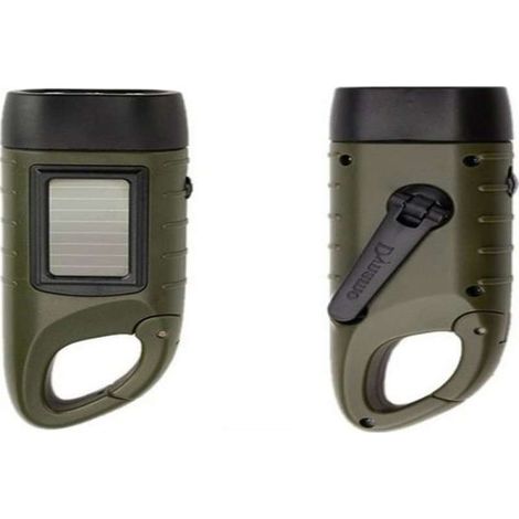 Lampe torche LED portable à manivelle pour l'extérieur, idéale pour les urgences domestiques, le camping et l'alpinisme, vert armée. (1/5)