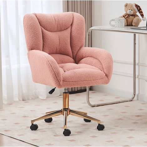 Silla de oficina giratoria regulable en altura, tejido Teddy rosa, base metálica dorada HAVRYA (1/5)