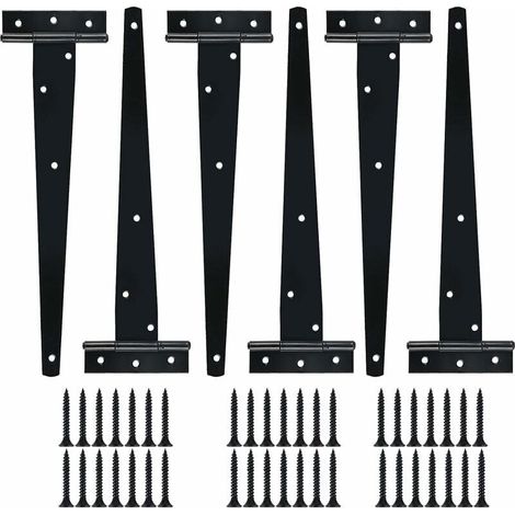 Piezas 12 Pounces Charnières en T-shirts Argentées, Charnières en T-Robuste, Charnières en Portes in Bois, Métalliques Fer Antirouille Charnières en Porte avec Vis pour Portes de Grange