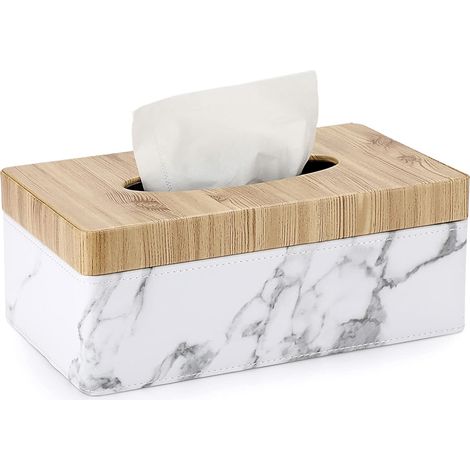 Boîte de papier mouchoir en cuir (blanc marbré) (1/2)