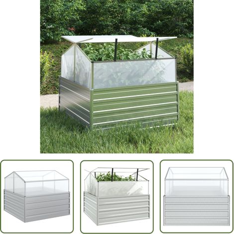 The Living Store Lit surélevé de jardin avec serre 100x100x85 cm Argenté - Jardiniere Metal - Pot De Fleurs Exterieur - Lit Surélevé Jardin - Bac Plante - Serres Jardin (1/5)