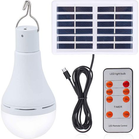 Ampoule LED solaire, lampe de cabanon solaire, lampe de cabanon portable rechargeable par USB (1/5)