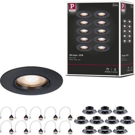 Spots encastrés kit de 10 fixe rond 90 mm GU10 max. 10x10W 230 V Noir Luminaire encastré - luminaire sans ampoule (1/5)