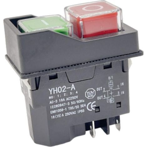 Interrupteur Magnétique Etanche, 4 Broches Bouton Poussoir Marche/Arrêt Commutateur Arrêt de Démarrage Accessoires pour Machines-Outils 250V 16A, Accessoires pour Dyson Filtre Remplacement (1/5)