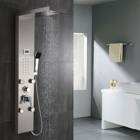 Auralum Colonne de Douche Hydromassante avec LCD Écran Affichage Temprérature Panneau de Douche en Acier Inox avec 4 Jets de Massage (1/5)
