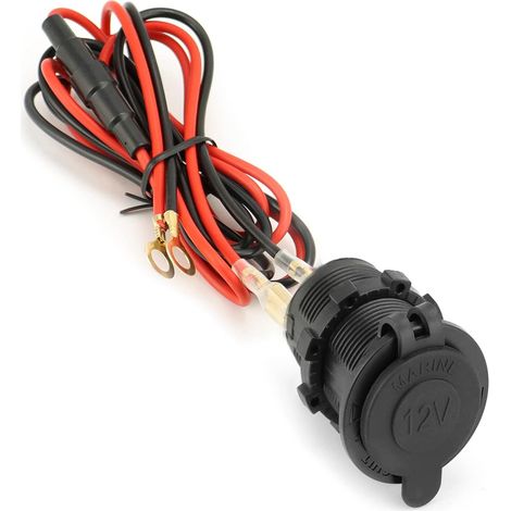 1 Pack 12V/24V Waterproof Cigarette Lighter Socket, With 1m Connection Cable for Car Marine Motorcycle (1/5)