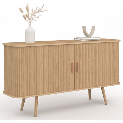 Buffet 140 cm ROMIE effet lattes 2 portes coulissantes