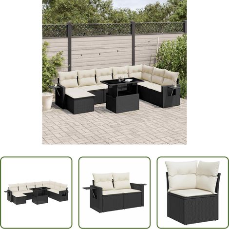vidaXL Gartensessel - 8-tlg. Garten-Sofagarnitur mit Kissen Schwarz Poly Rattan (1/5)