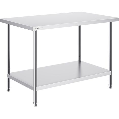 Table de Travail en Acier Inoxydable 76,2x121,9x86,4 cm, Table de Préparation des Aliments Charge 399 kg, 3 Niveaux de Hauteur Réglables, Meuble de Rangement pour Cuisine Restaurant Maison (1/5)