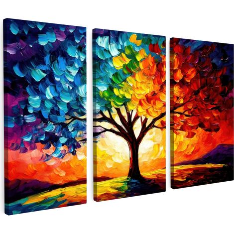TABLEAU SUR TOILE Arbre - coloré - aspect peinture - abstrait Lot de 3 60x40 (1/5)