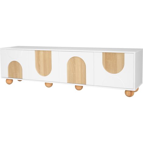 Mobile TV a 4 ante bianco e legno naturale 175 x 38 x 50 cm (1/5)