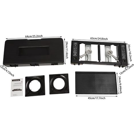 Réchaud de camping portable à 2 brûleurs, réchaud à gaz butane/GPL à allumage automatique de 2,5 kW avec plateau de cuisson + étui de transport pour barbecue de pique-nique en plein air RV-avec plaque