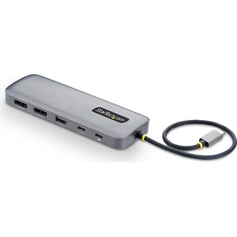 Adaptador multipuerto StarTech 10 en 1 USB-C con doble DisplayPort 4K a 60 Hz, PD de 100 W y Gigabit Ethernet, color gris espaci