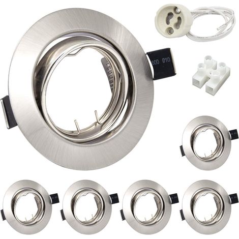 Spot Encastrable GU10 Set,6 Pièces Circulaire Cadre De Montage En Acier Inoxydable Brossé,Orientable 30°, Ø 68 mm,Avec Douille GU10 Pour Lampes Ou Halogènes