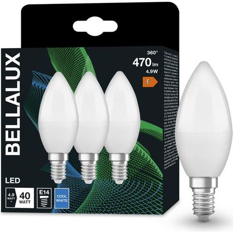 Bellalux Lampada A Led E14 A Candela 4,9W 470 Lumen Bianco Freddo 4000K Opaca Non Dimmerabile - Confezione Da 3